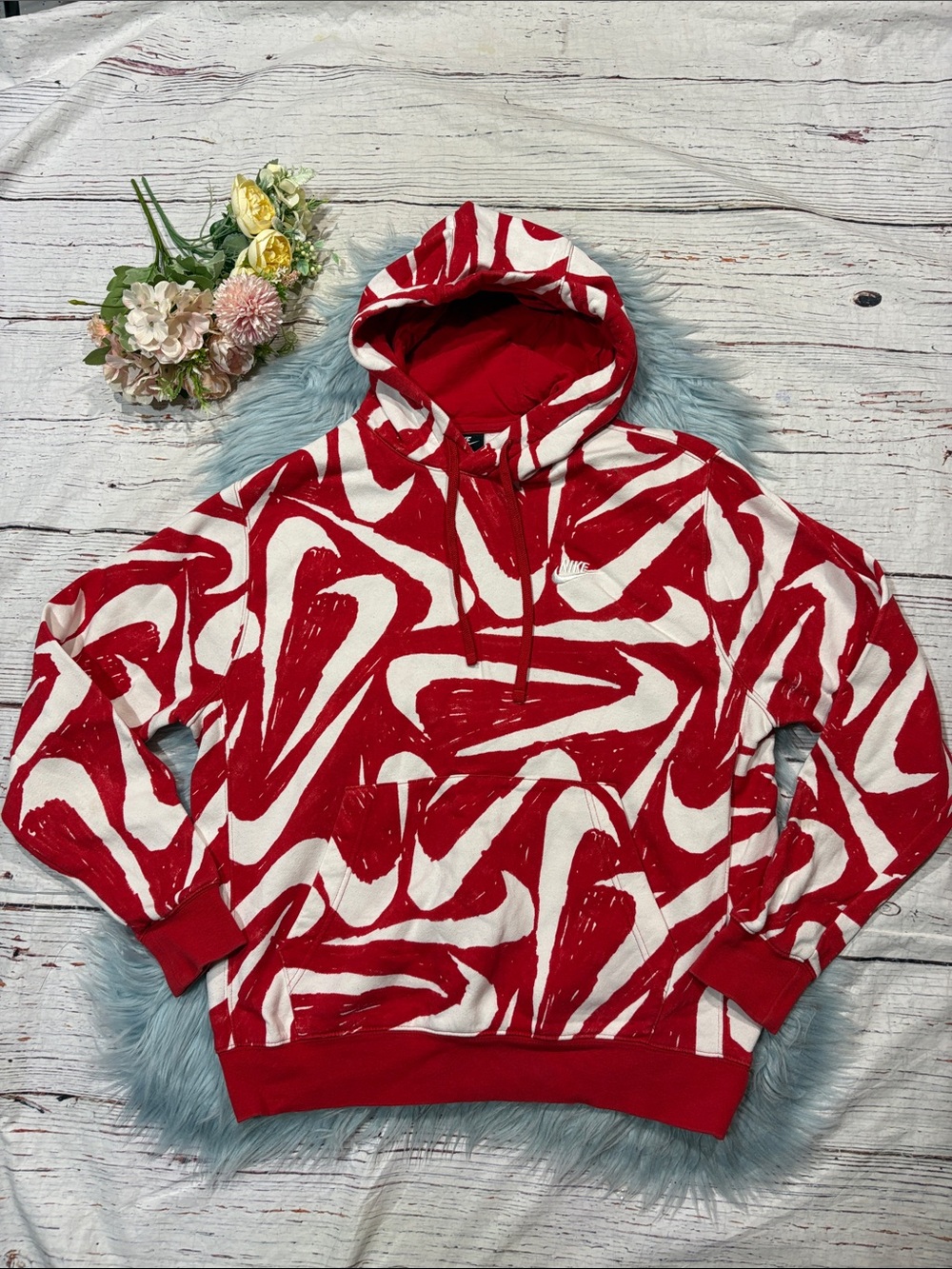 Nike Logo Red Streetwear Oversized Pullover Hoodie